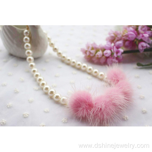 Cute Candy Color Pom Pom Pearl Ribbon Knot Necklace For kids